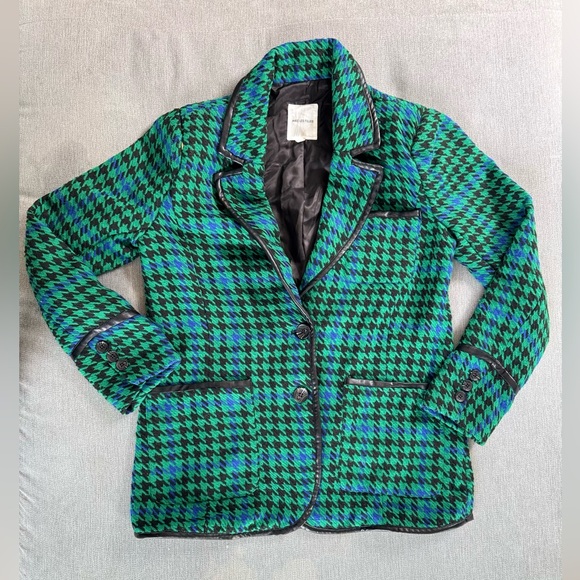 Avec Les Filles Houndstooth Leather Trim Blazer Size: M - Picture 4 of 16